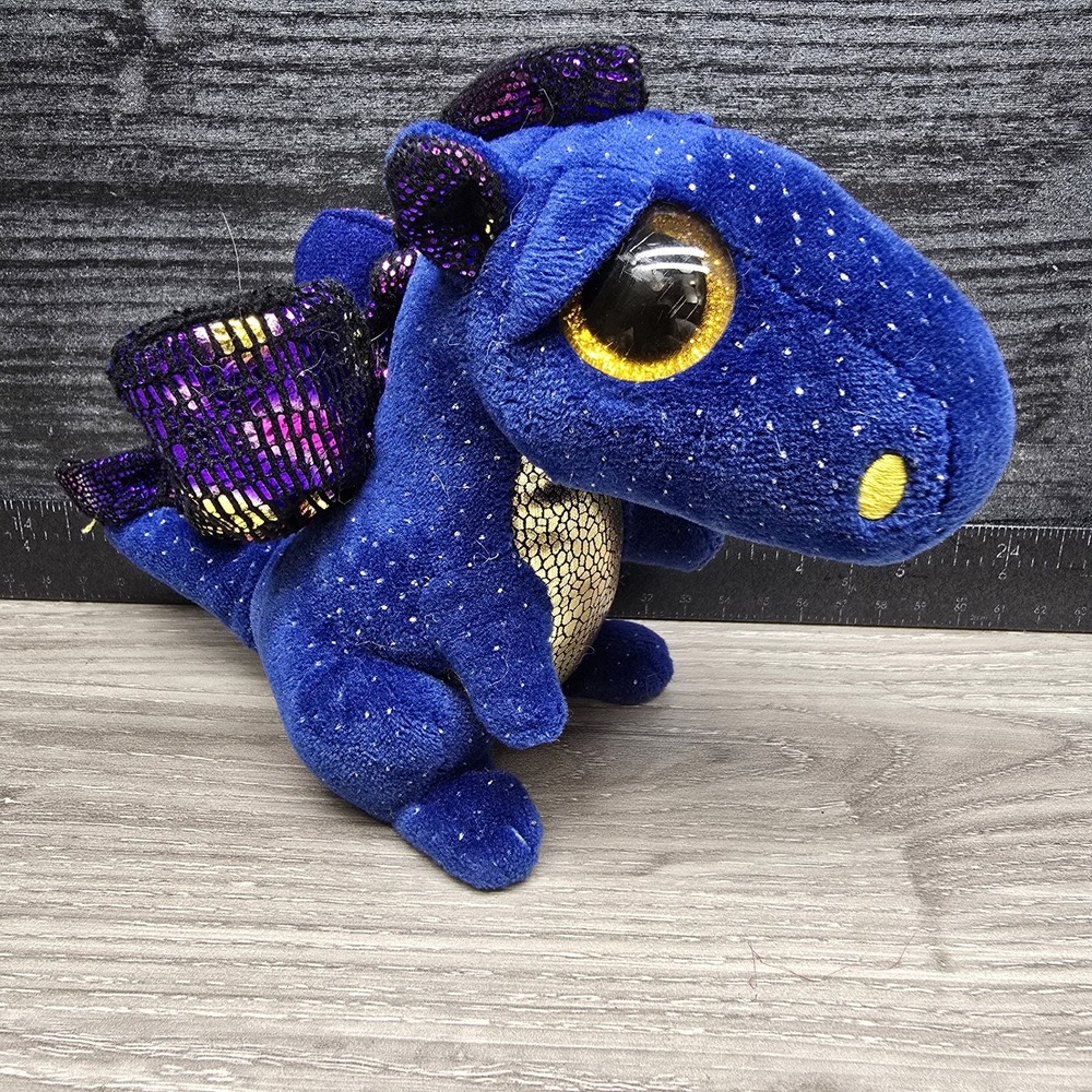 TY‎ Beanie Boos 6" Sapphire Blue Gold Dragon Plush Stuffed Animal Dinosaur